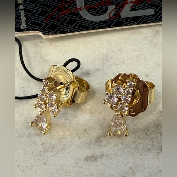 Kenneth Jay Lane Gold Crystal Earrings - Picture 2 of 4